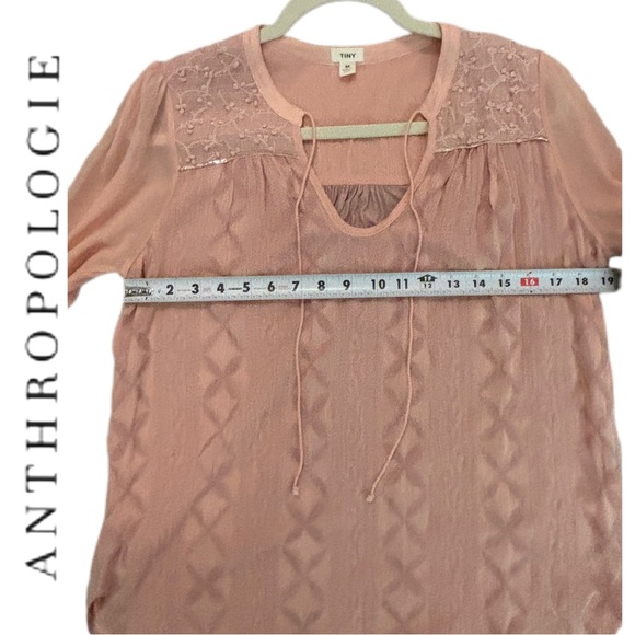 Tiny by Anthropologie Pink Tie Neck Long Sleeve Peasant Blouse Size Medium EUC - Picture 10 of 15
